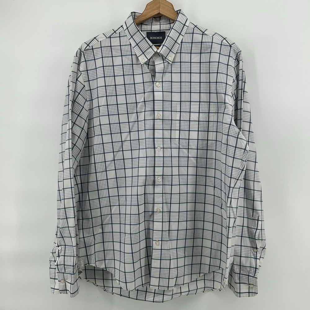 Bonobos Shirt Mens‎ XL Slim Fit White Blue Plaid Dadcore Preppy